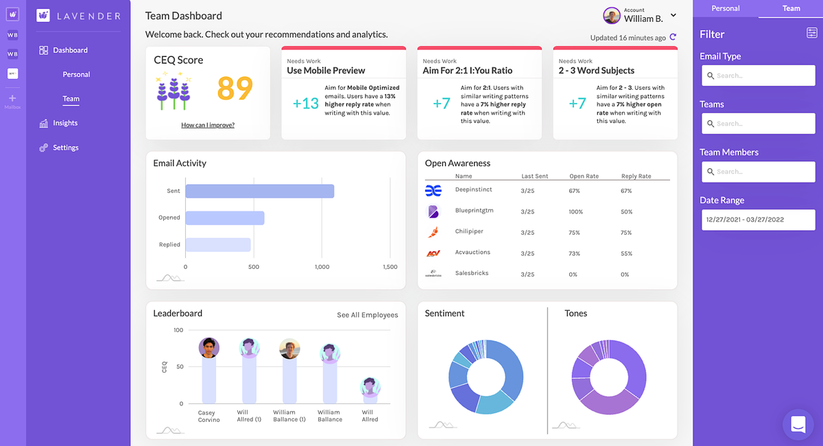 Lavendar AI Tool for Sales